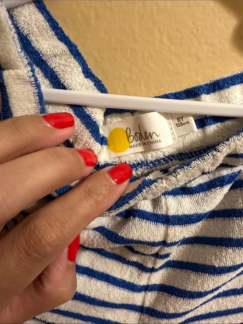 Mini Boden Blue and White Striped Terry Shorts